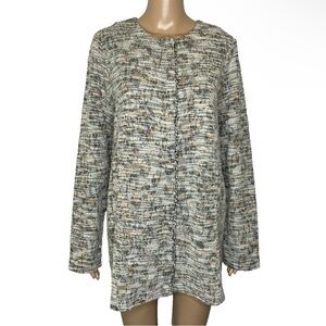 Dolan Tweed Knit Marled Neutral Full Zip Cotton Blend Cardigan